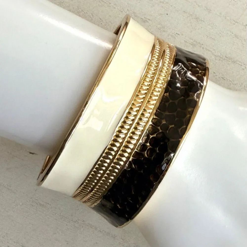 ZAWADI Wide Gold Tone Enamel Statement Bangle Bracelet